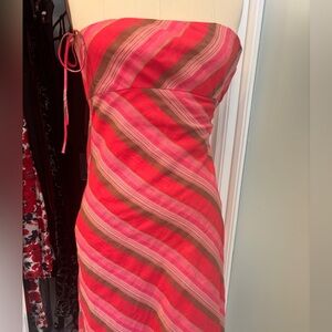Cynthia Vincent Vibrant Striped pink and gold Midi Dress 2